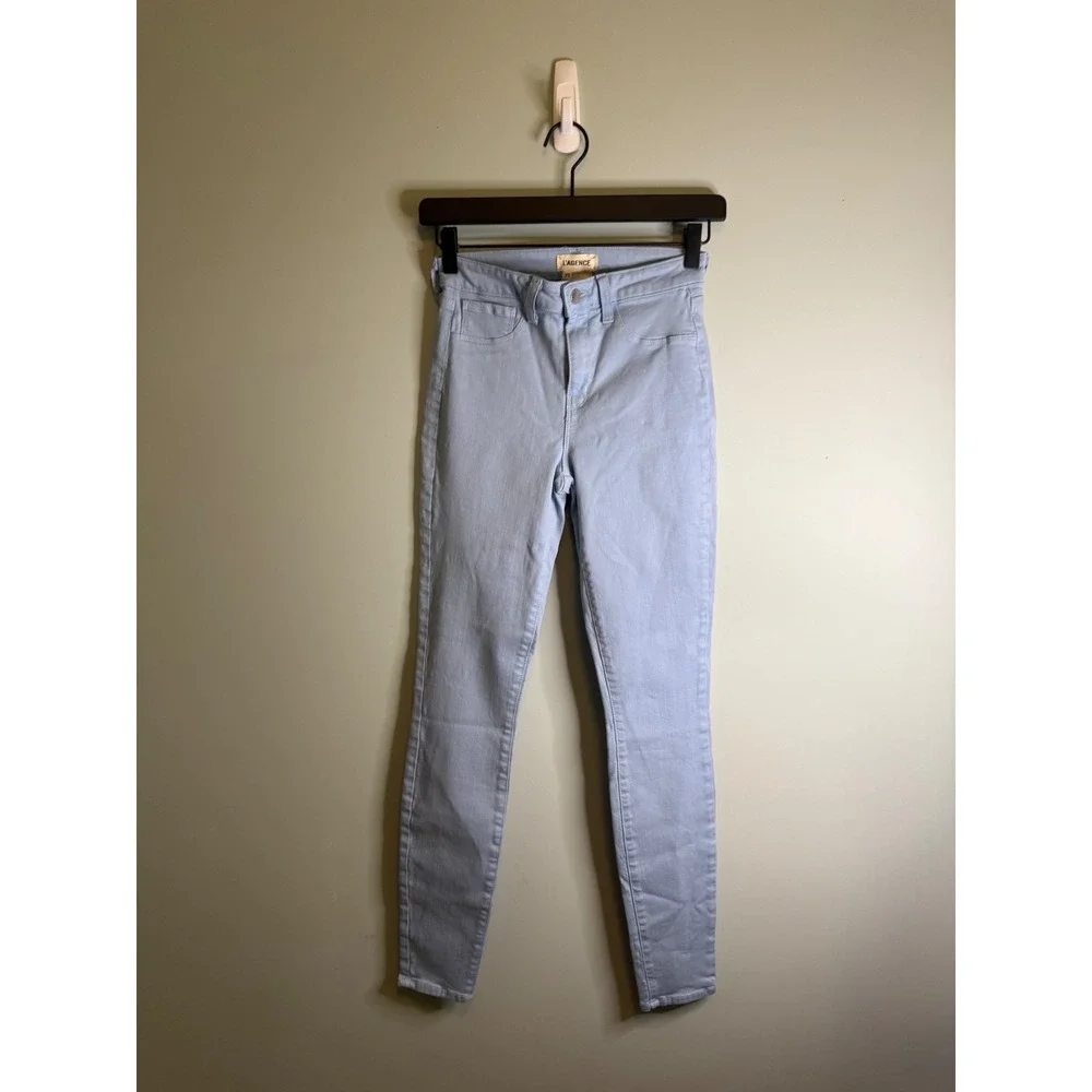 L'AGENCE Light Blue High Rise Skinny Jeans Stretch Denim Pastel Wash Size 25